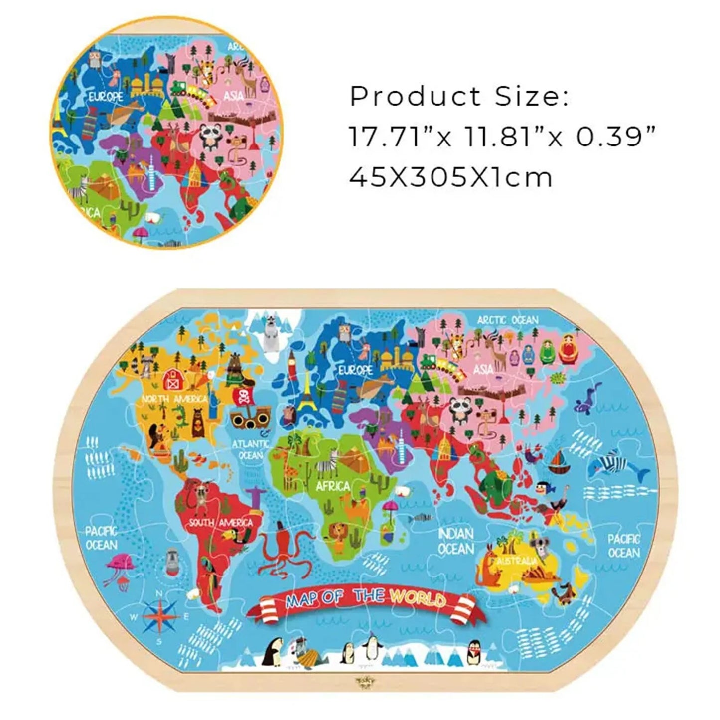 World Map Puzzle - 45cm x 30xm x 1cm