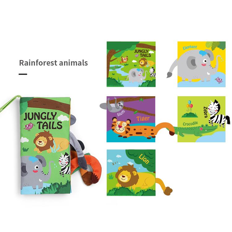 Baby first touch and feel soft educational cloth book - forest animal tail