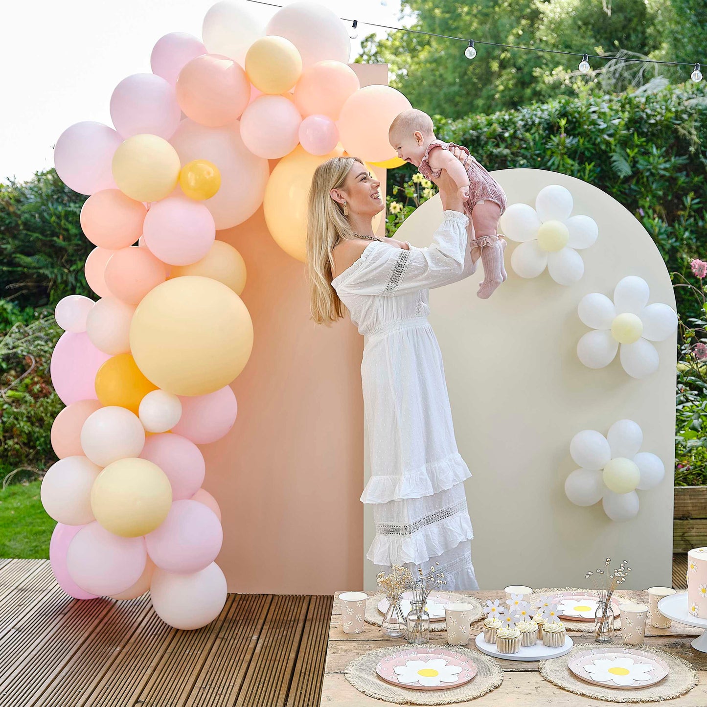 White scalloped honeycomb decorations