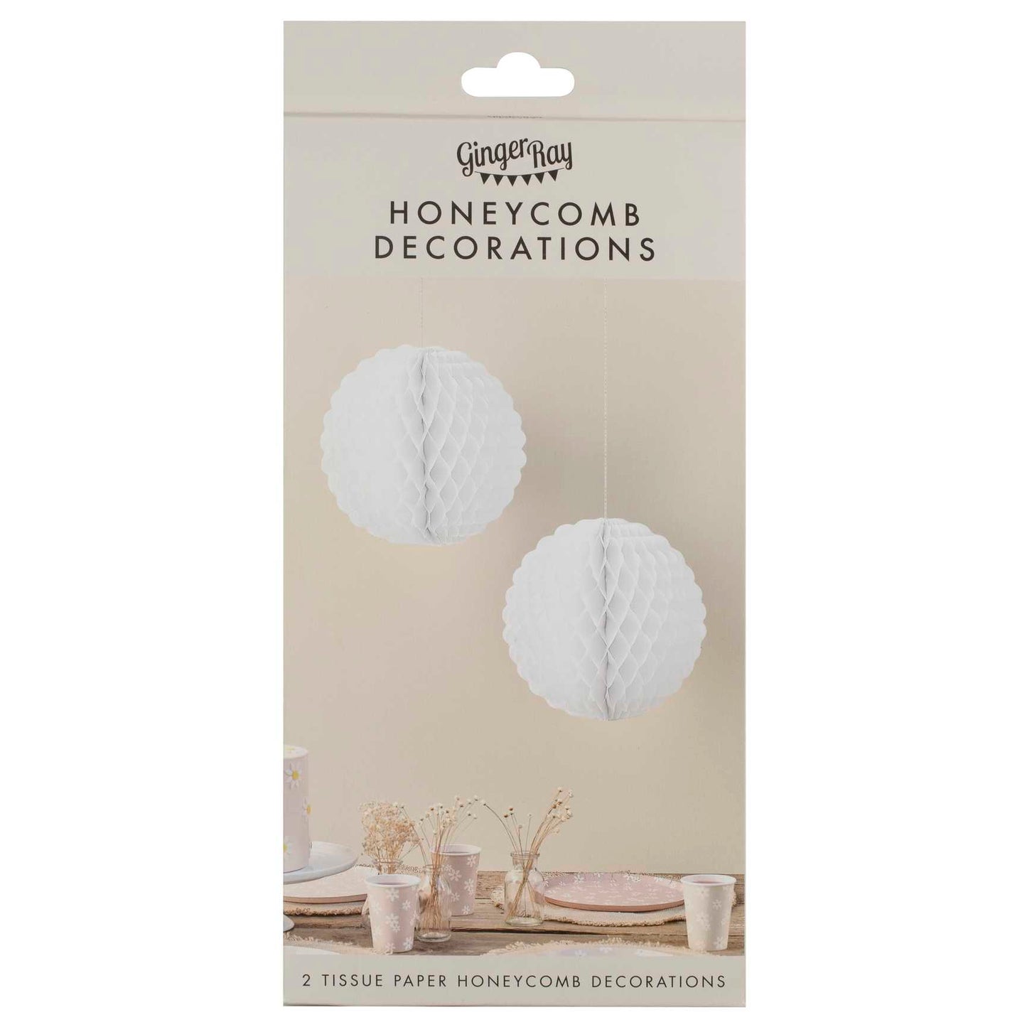 White scalloped honeycomb decorations