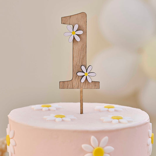 Wooden Daisy 1st Brithday cake topper