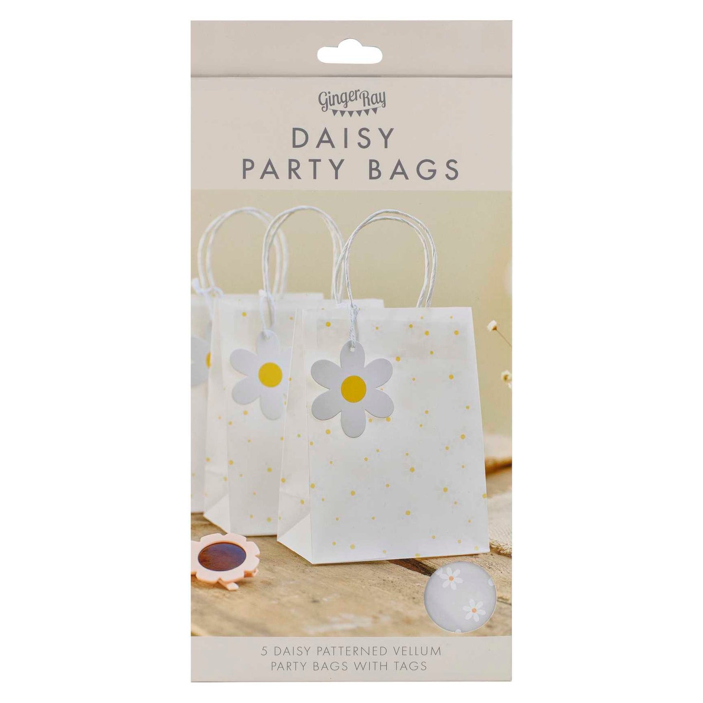 Daisy print vellum party bags