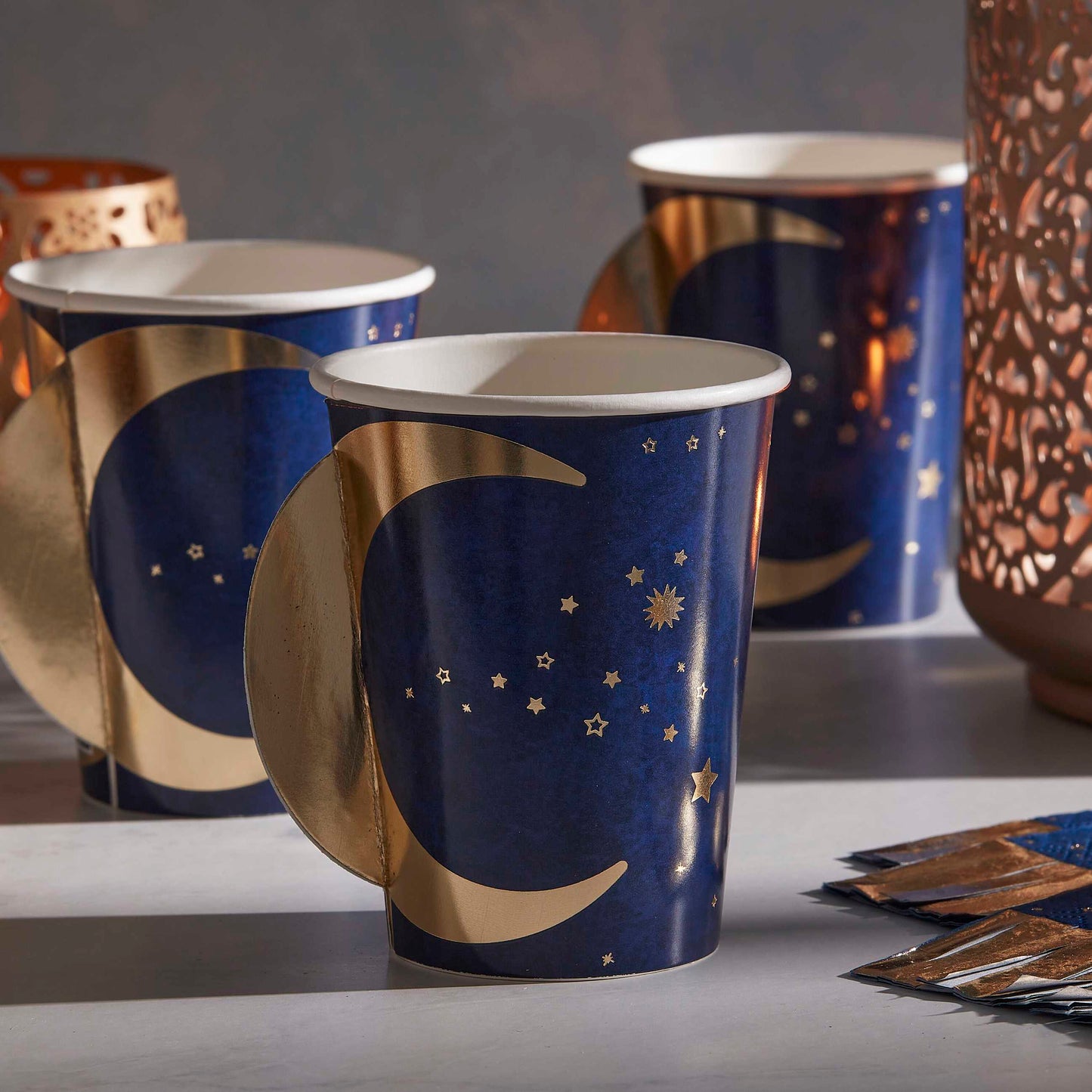 Navy and Gold pop out Moon eid paper cups