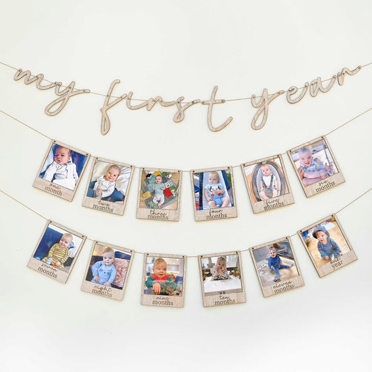 My first year wooden baby photo bunting ONE