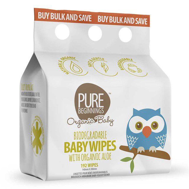 Pure Beginnings - Biodegradable Baby Wipes with Organic Aloe 192 Pack